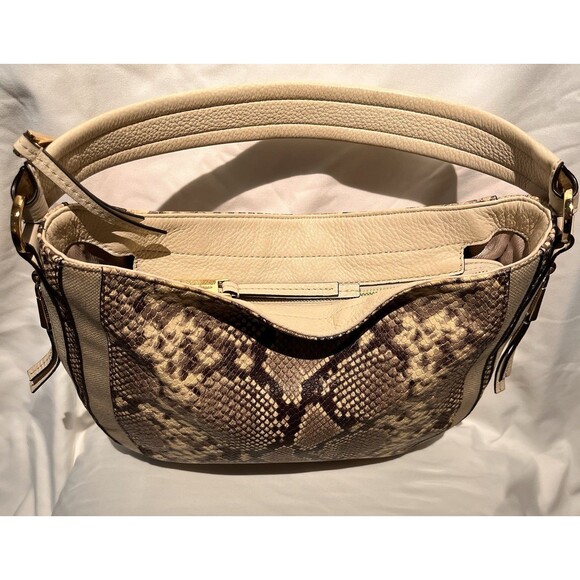 MICHAEL KORS JULIA Convertible Tote-Ecru Python Snake Embossed Leather bag - Picture 1 of 16